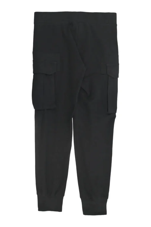 Black cotton-blend French terry pull-on high-rise cargo joggers
