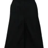 Black cotton-blend gabardine pull-on empire-waist wide-leg culottes