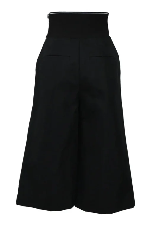Black cotton-blend gabardine pull-on empire-waist wide-leg culottes