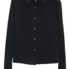 Black cotton-blend jersey knit point classic collar utility-style shirt with enamel Zucca shank buttons