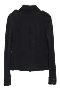 Black cotton-blend jersey knit point classic collar utility-style shirt with enamel Zucca shank buttons