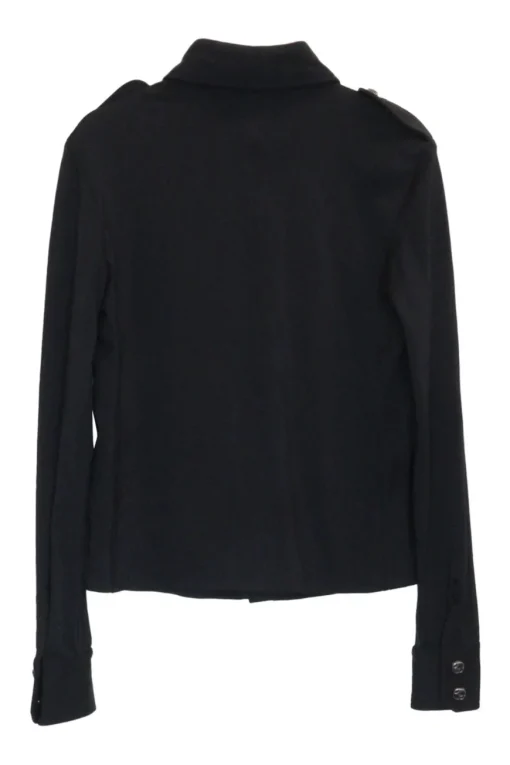 Black cotton-blend jersey knit point classic collar utility-style shirt with enamel Zucca shank buttons