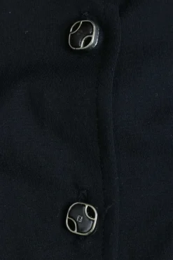 Black cotton-blend jersey knit point classic collar utility-style shirt with enamel Zucca shank buttons