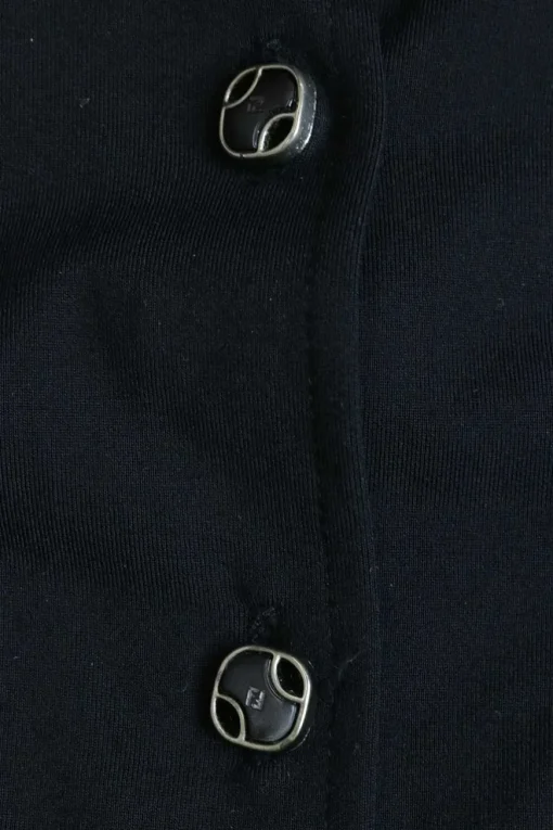 Black cotton-blend jersey knit point classic collar utility-style shirt with enamel Zucca shank buttons