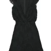 Black cotton-blend lace flutter sleeve wrap-effect romper