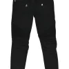 Black cotton-blend low-rise moto jeans
