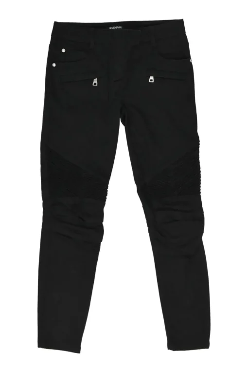 Black cotton-blend low-rise moto jeans