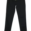 Black cotton-blend low-rise skinny jeans with crystal-embellished logo buckle fastening
