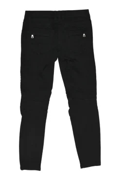 Black cotton-blend low-rise moto jeans