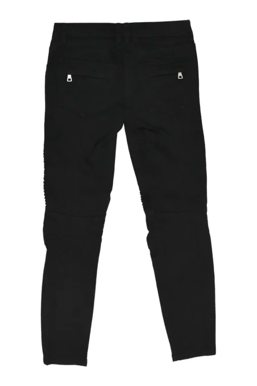 Black cotton-blend low-rise moto jeans