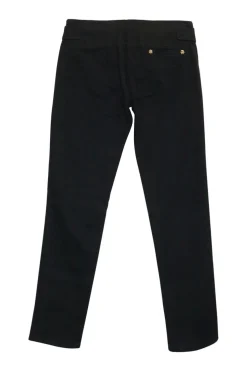 Black cotton-blend low-rise skinny jeans with crystal-embellished logo buckle fastening