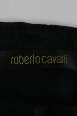 Black cotton-blend low-rise skinny jeans with crystal-embellished logo buckle fastening