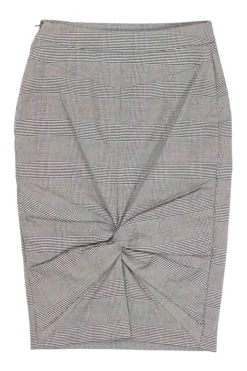 Black cotton-blend Prince of Wales check twist-front pencil skirt