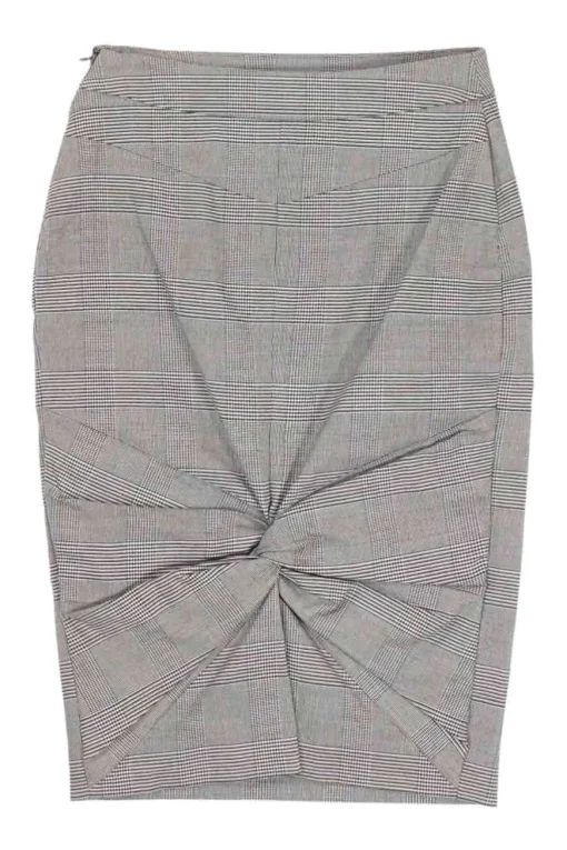 Black cotton-blend Prince of Wales check twist-front pencil skirt