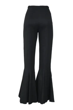 Black cotton-blend pull-on high-rise flounce cuff flared pants