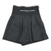 Black cotton-blend pull-on high-rise wide-leg safari shorts with tonal logo waistband