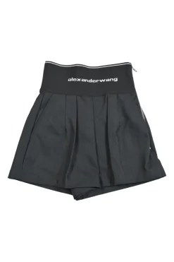 Black cotton-blend pull-on high-rise wide-leg safari shorts with tonal logo waistband