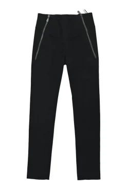 Black cotton-blend pull-on high-rise leggings with slanted zip-up hip pockets