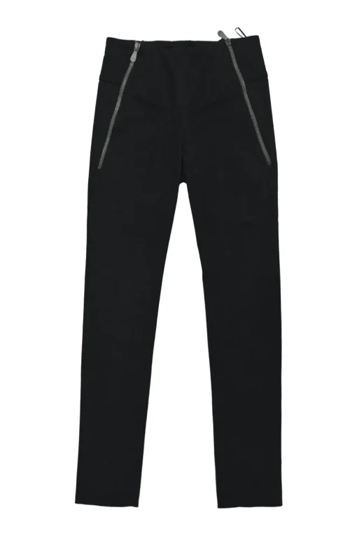 Black cotton-blend pull-on high-rise leggings with slanted zip-up hip pockets