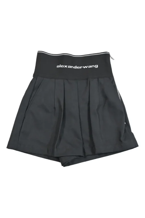 Black cotton-blend pull-on high-rise wide-leg safari shorts with tonal logo waistband