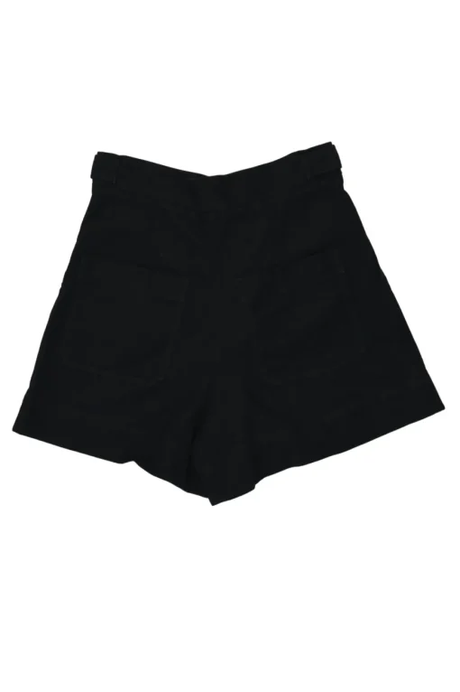 Black cotton-blend pull-on high-rise wide-leg shorts with metallic shank button waist adjusters