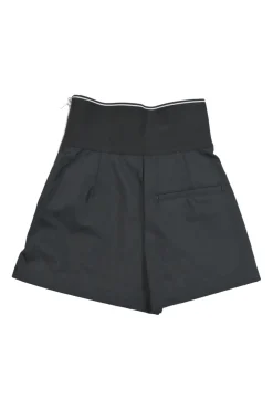 Black cotton-blend pull-on high-rise wide-leg safari shorts with tonal logo waistband