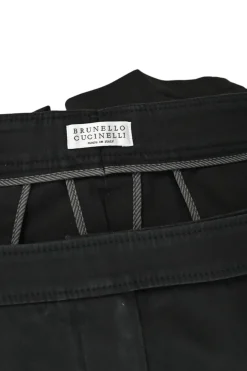 Black cotton-blend pull-on low-rise cropped skinny trousers