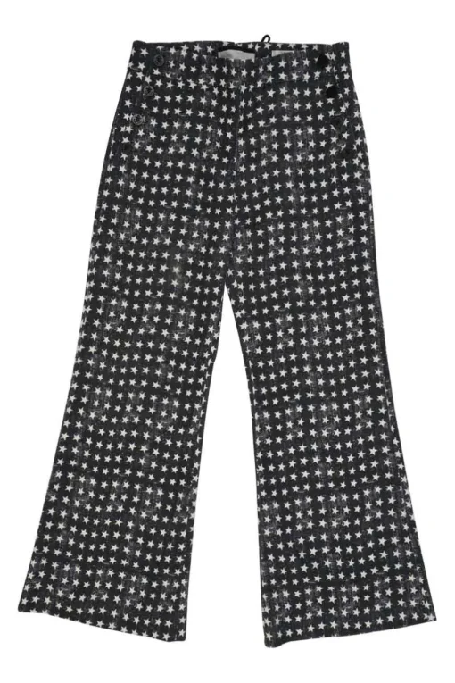 Black cotton-blend star print double breasted tailored jacket and  pull-on high-rise wide-leg trouser suit set