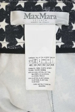 Black cotton-blend star print double breasted tailored jacket and  pull-on high-rise wide-leg trouser suit set