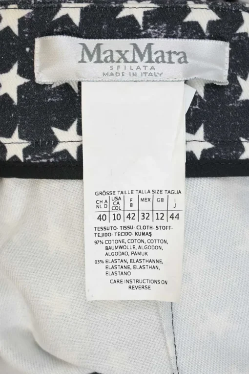 Black cotton-blend star print double breasted tailored jacket and  pull-on high-rise wide-leg trouser suit set