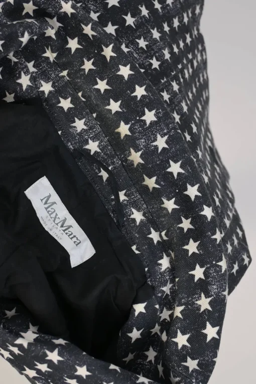 Black cotton-blend star print double breasted tailored jacket and  pull-on high-rise wide-leg trouser suit set