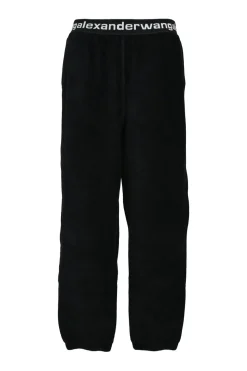 Black cotton-blend velour pull-on logo band slouchy joggers