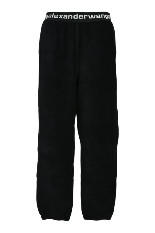 Black cotton-blend velour pull-on logo band slouchy joggers
