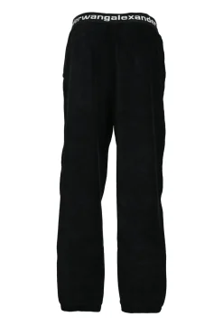 Black cotton-blend velour pull-on logo band slouchy joggers