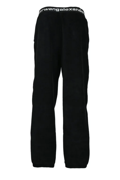 Black cotton-blend velour pull-on logo band slouchy joggers