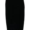 Black cotton-blend velveteen pull-on slit pencil skirt