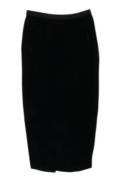 Black cotton-blend velveteen pull-on slit pencil skirt