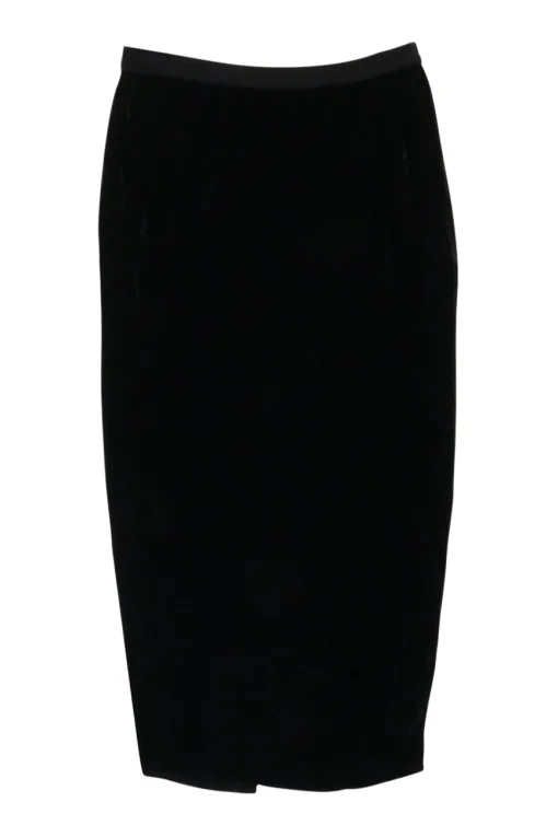 Black cotton-blend velveteen pull-on slit pencil skirt