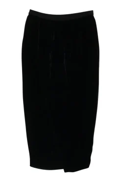 Black cotton-blend velveteen pull-on slit pencil skirt