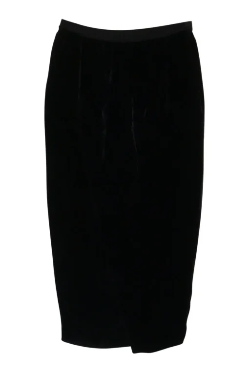 Black cotton-blend velveteen pull-on slit pencil skirt