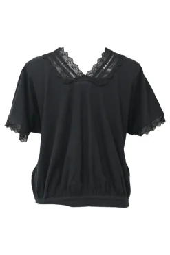Black cotton-jersey button-front cropped cardigan with tonal lace Chelsea collar and cuffs
