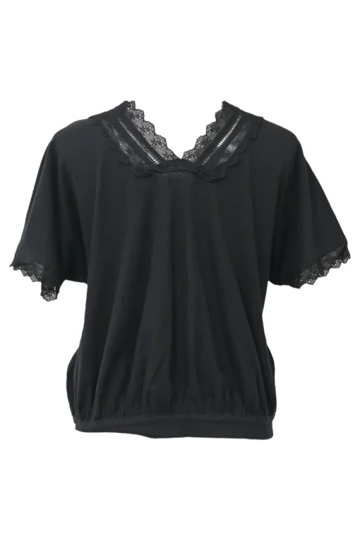 Black cotton-jersey button-front cropped cardigan with tonal lace Chelsea collar and cuffs