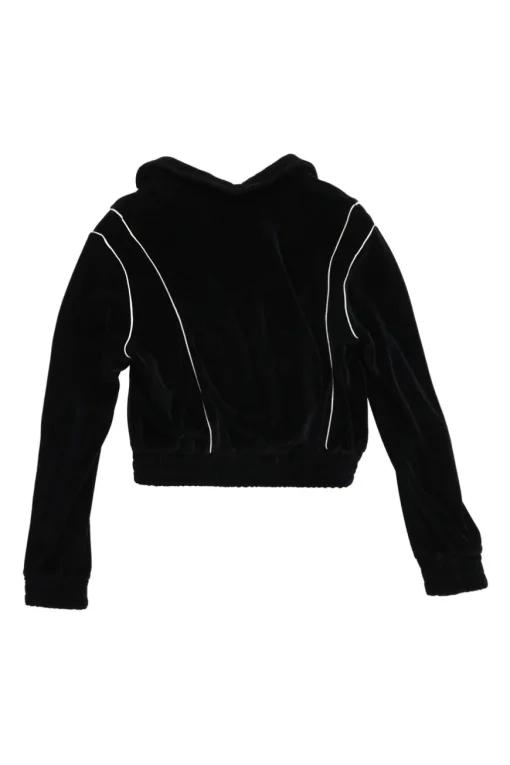 Black cotton-polyamide velour cropped zip-up mock neck jacket with logo broderie motif