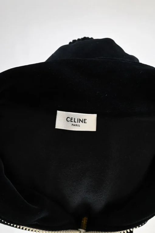 Black cotton-polyamide velour cropped zip-up mock neck jacket with logo broderie motif
