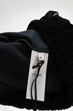 Black cotton-polyamide velour cropped zip-up mock neck jacket with logo broderie motif
