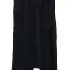 Black cotton-silk blend high-rise apron trousers with ribbon tie at waist with slanted hip pockets