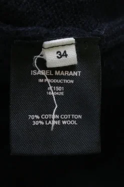 Black cotton-wool blend fully-fashioned pullover crewneck sweater with ribbed shoulder panels