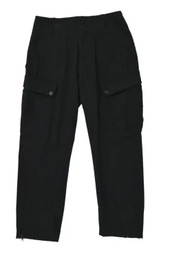 Black cotton-wool blend pull-on high-rise cargo trousers with zip ankles