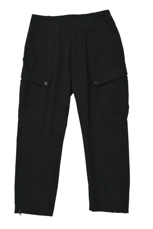 Black cotton-wool blend pull-on high-rise cargo trousers with zip ankles