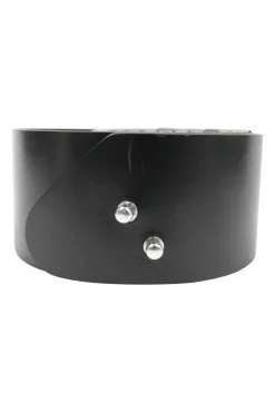 Black cow leather belt with metal scallop edge